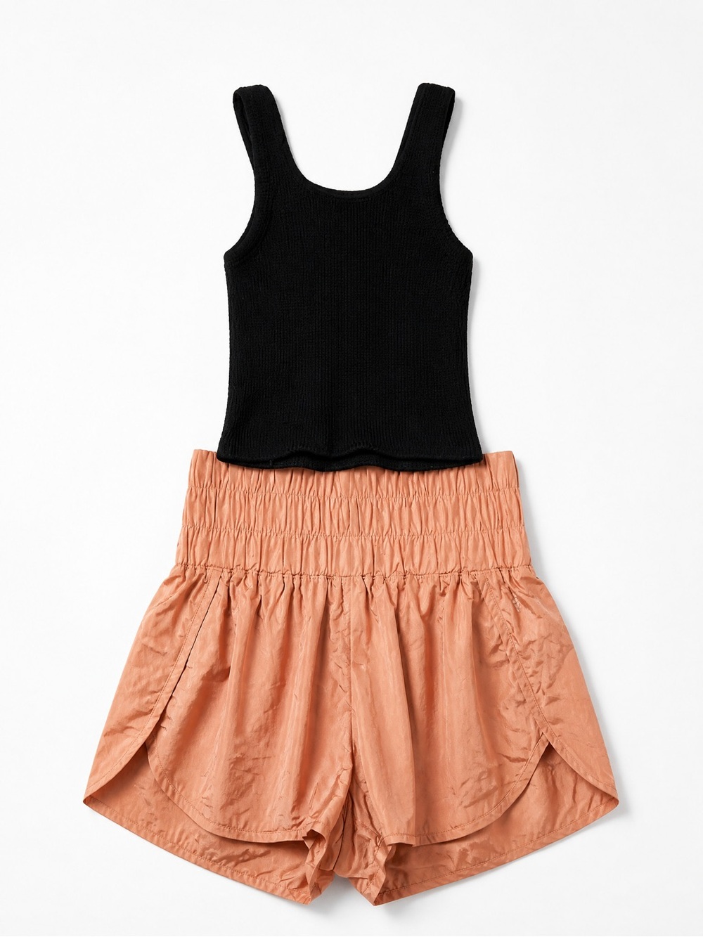 FP Movement by Free People Smocked Waist Rust Orange High-Waist Short/FP Top